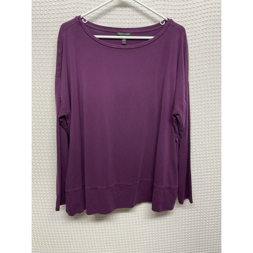 Eileen Fisher Jersey Top Size XL Plum Purple 3/4 Sleeve Tunic Minimalist Stretch